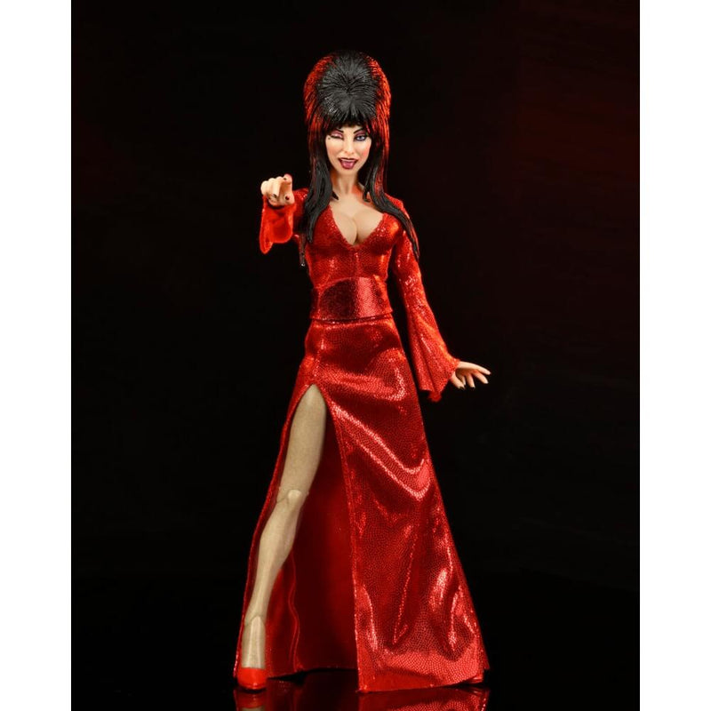 NECA Elvira, Mistress of the Dark 8-Inch Clothed Action Figure, “Red, Fright, and Boo”, unpackaged figure pointing