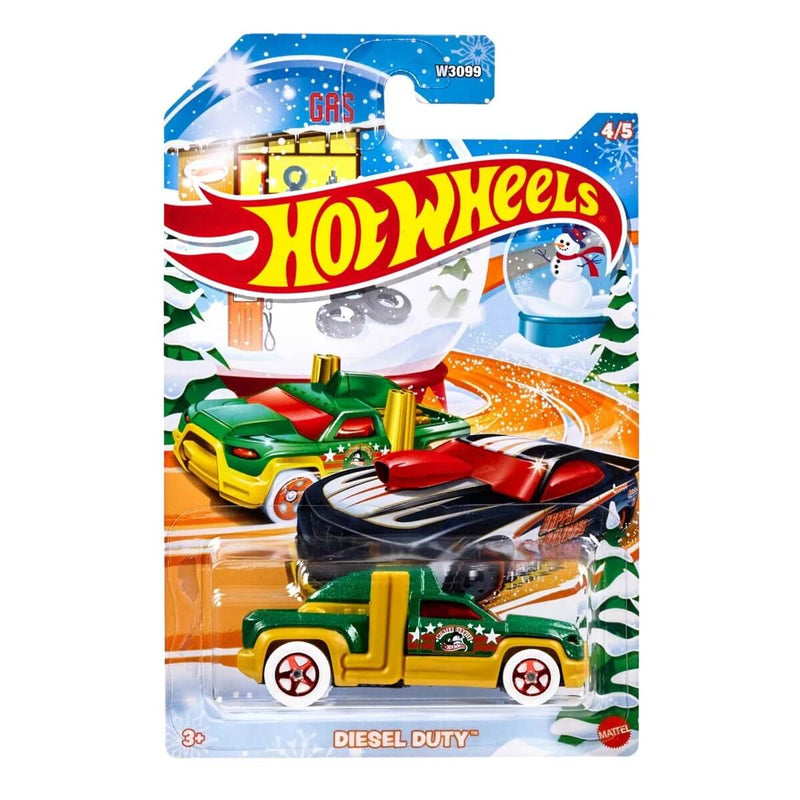 Hot Wheels 2024 Christmas Vehicles 5-Piece Collector's Bundle 1:64 Scale Diecast, Diesel Duty