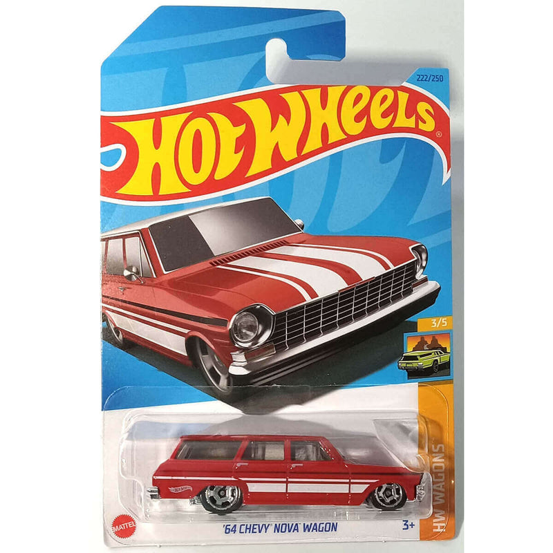 Hot Wheels 2023 Mainline HW Wagons Series 1:64 Scale Diecast Cars (International Card), '64 Chevy Nova Wagon 3/5 222/250 HKH70