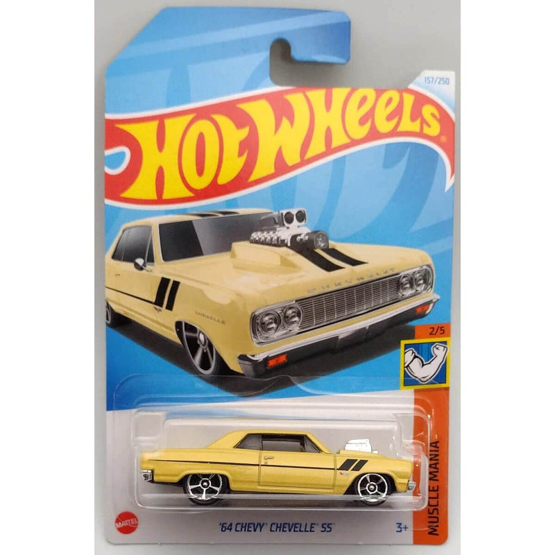 Hot Wheels 2024 Mainline Muscle Mania Series 1:64 Scale Diecast Cars (International Card), 1964 Chevy Chevelle SS in pearl yellow