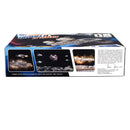 The product packaging box for 'The War Games' board game, featuring a blue and black design with images of military spacecraft and text panels on a white background.