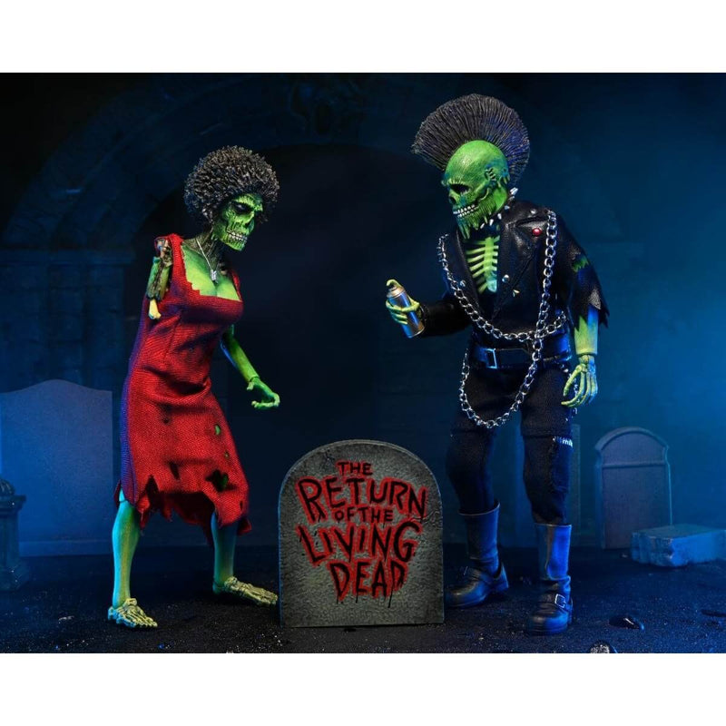 Zombie Trash and Suicide Return of the Living Dead 2-Pack 8" Clothed NECA Action Figures, unpackaged in graveyard diorama