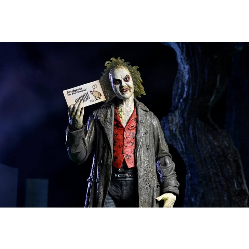 Beetlejuice (1988) Tour Guide Bio-Exorcist Ultimate 7" NECA Action Figure, unpackaged with betelgeuse flier