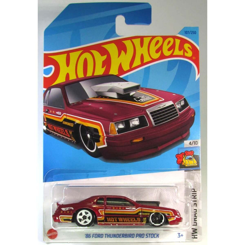 Hot Wheels 2023 Mainline HW Drag Strip Series 1:64 Scale Diecast Cars (International Card), '86 Ford Thunderbird Pro Stock