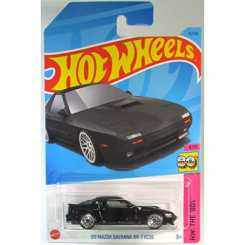 Hot Wheels 2023 Mainline HW: The '80s Series 1:64 Scale Diecast Cars (International Card) '89 Mazda Savanna RX-7 FC35S (Black) 4/10 51/250 HKJ62