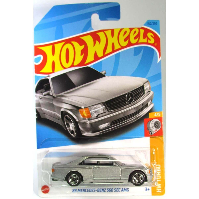 Hot Wheels 2023 Mainline HW Turbo Series 1:64 Scale Diecast Cars (International Card), '89 Mercedes-Benz 560 SEC AMG (Silver/Gray) 4/5 150/250 HKK85