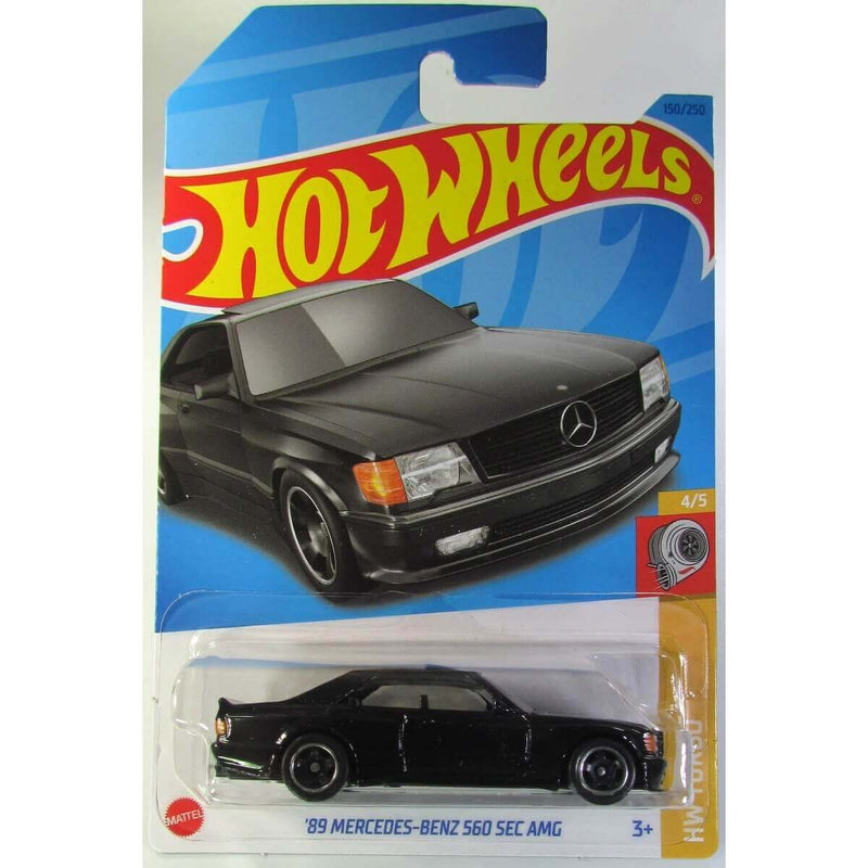 Hot Wheels 2023 Mainline HW Turbo Series 1:64 Scale Diecast Cars (International Card), '89 Mercedes-Benz 560 SEC AMG (Black) 4/5 150/250