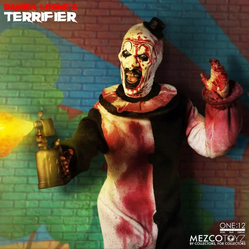 Terrifier Art the Clown Deluxe One:12 Collective Action Figure - Mezco Toyz, unpackaged holding torch