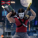 Action figure of Casey Jones from Nickelodeon with a cityscape background, featuring Mezco Toyz branding.