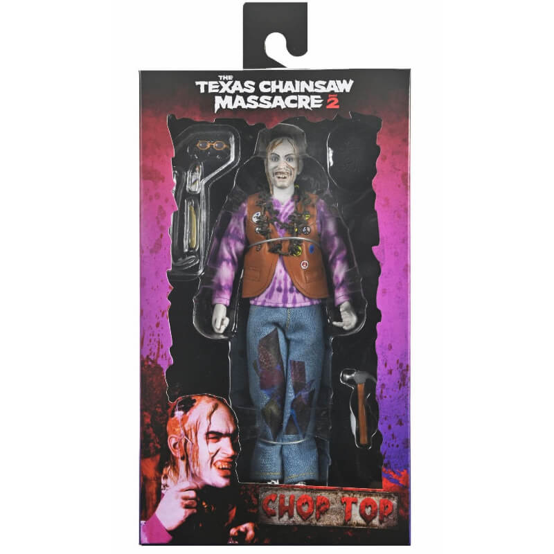 Action figure packaging for 'The Texas Chainsaw Massacre 2' with character 'Chop Top'.