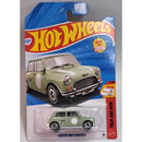 Hot Wheels Austin Mini Cooper S toy car in packaging with blue and red design