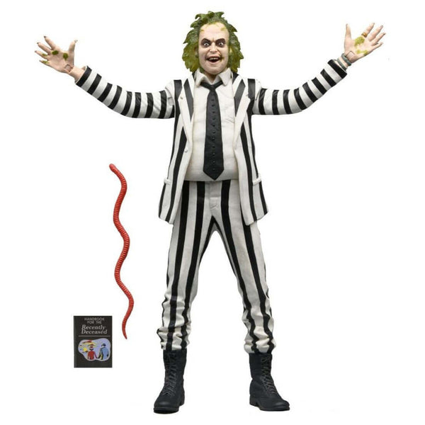 Beetlejuice (1988) - Striped Suit 7-Inch Scale NECA Action Figure in Blister Packaging, unpackaged with accessories