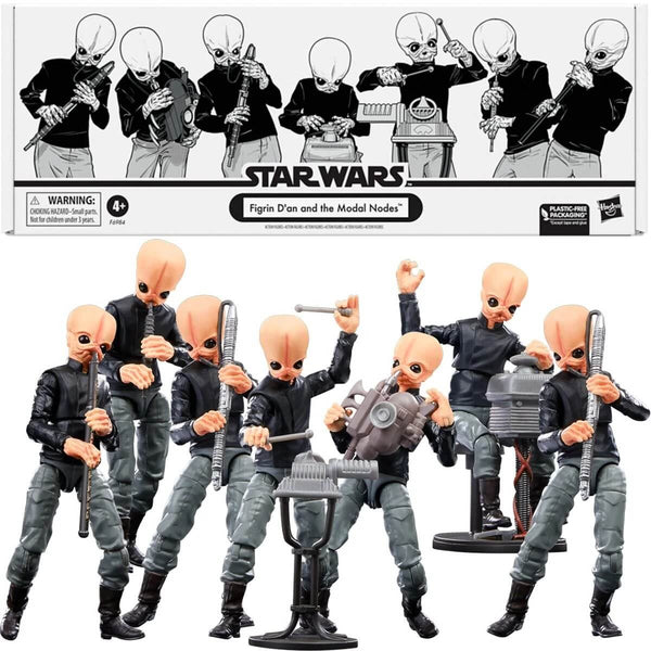 Figrin D'an and the Modal Nodes 3 3/4-Inch Action Figures Star Wars The Vintage Collection, showing package and unpackaged