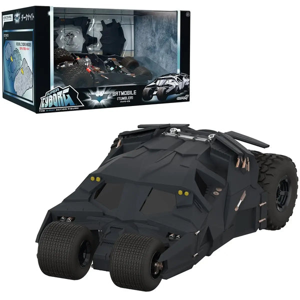 Toy model of a Batmobile with packaging in the background