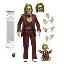 Beetlejuice Beetlejuice Ultimate Red Tuxedo Beetlejuice 7-Inch Scale Action Figure, Red Tux Beetlejuice Figure standing next to additional head and hands, and baby Beetlejuice with Marriage Agreement Certificate