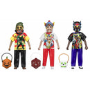 Three colorful action figures with Halloween-themed accessories on a white background