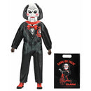 Billy the Puppet Ben Cooper Halloween costume with mask and outfit, including a matching bag with branding.