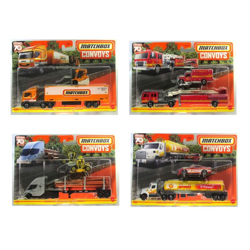Matchbox 2023 Convoys Wave 1 1:64 Scale 7-Inch Diecast Rig with Vehicle, bundle of all 4