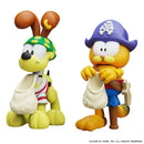 Two cartoon character action figures, Garfield and Odie, with accessories on a white background