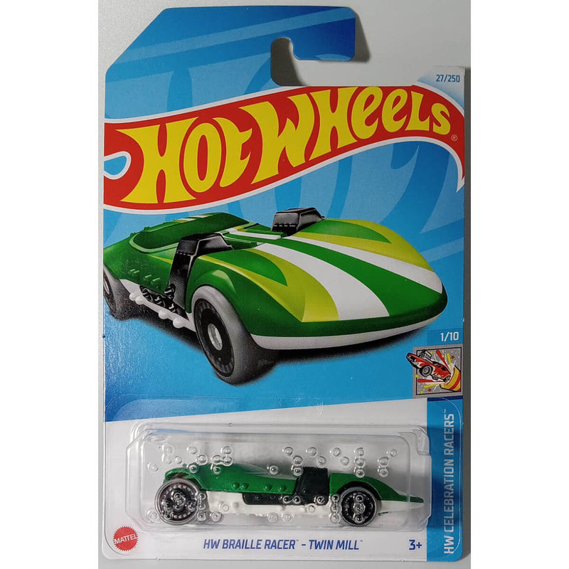 Hot Wheels 2024 Mainline HW Celebration Racers Series 1:64 Scale Diecast Cars (International Card) HW Braille Racer - Twin Mill