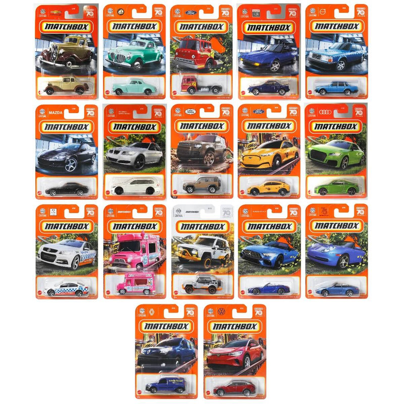 Matchbox 2023 Mainline Cars (Mix 10) 1:64 Scale Diecast Cars, bundle of all 17 cars