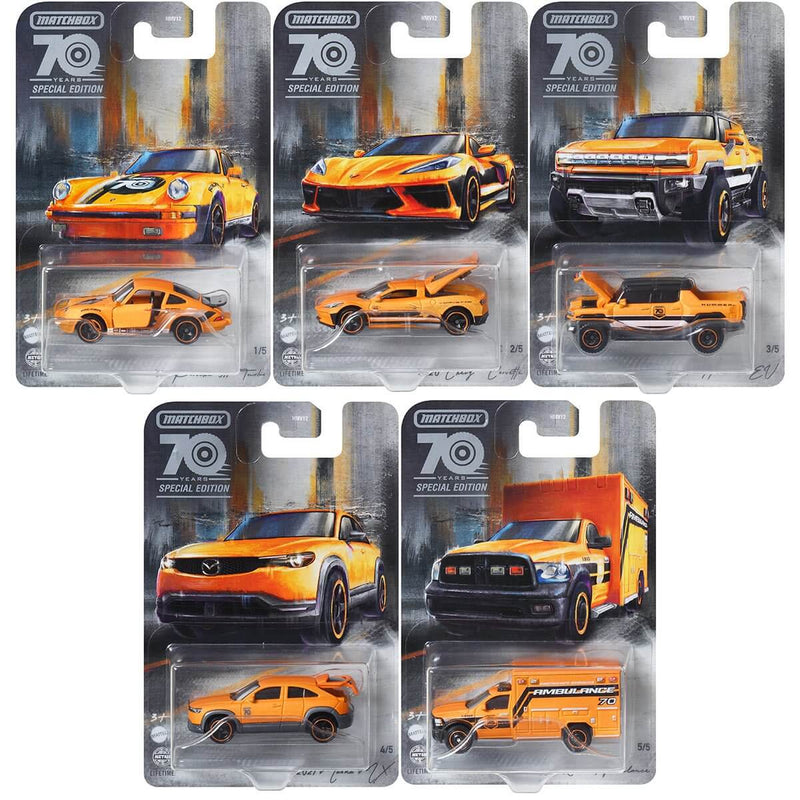 Matchbox 2023 Moving Parts 70th Anniversary Special Edition 1:64 Scale Diecast Cars, Bundle all 5
