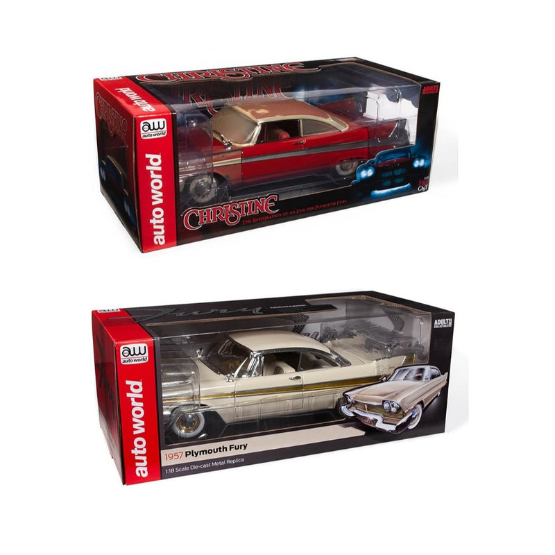 Christine + Plymouth Fury 2-Piece Collector's Bundle 1957 & 1958 1:18 Scale Diecast Cars