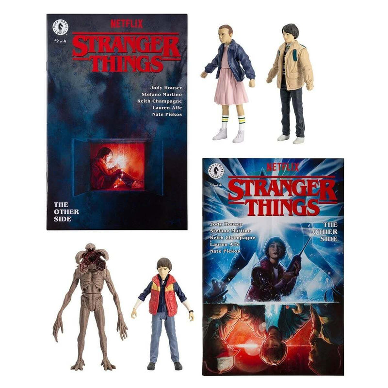 McFarlane Toys Stranger Things Page Punchers, unpacked with figures and comic books, Will Byers, Eleven, Demogorgon, Mike Wheeler