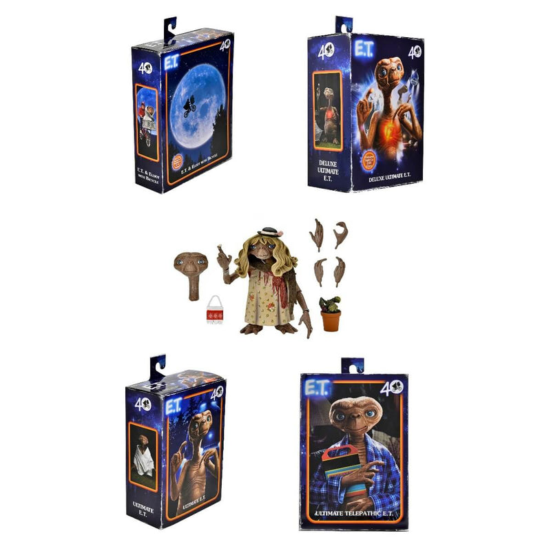 NECA E.T. The Extra-Terrestrial Ultimate 5-Piece Bundle 40th Anniversary Action Figures, All shown