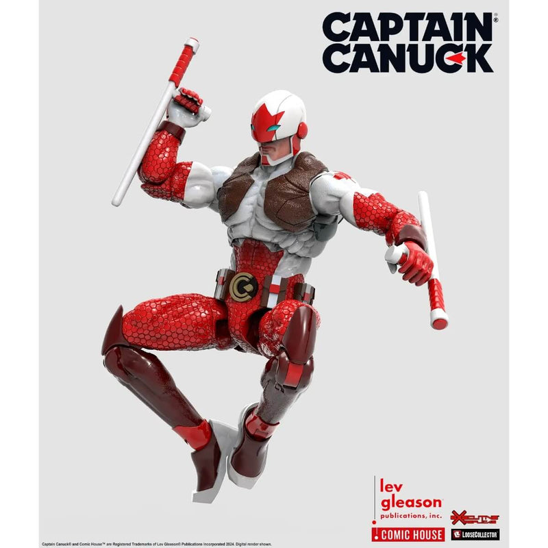 Captain Canuck 1/12 Scale 6" Action Figure - Executive Replicas, jumping with batons