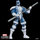 Marvel Legends series Cardiac action figure in blue and white costume with a weapon on a black background