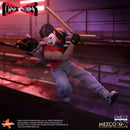 Action figure of a character from 'Teenage Mutant Ninja Turtles' with a bat in a dynamic pose, set against a skate park background.