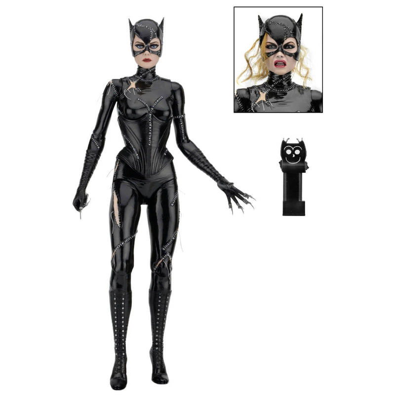 Catwoman - Batman Returns 1/4th Scale 18" NECA Action Figure (Michelle Pfeiffer), figure and taser accessory with battle-damaged face closeup