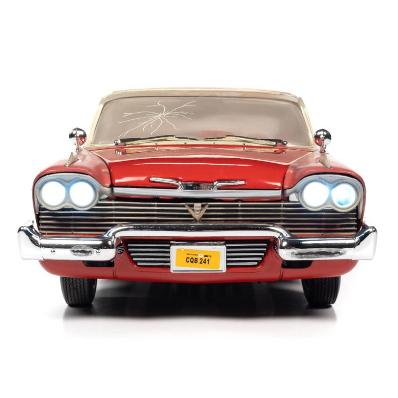 Christine + Plymouth Fury 2-Piece Collector's Bundle 1957 & 1958 1:18 Scale Diecast Cars, Christine front with lights on