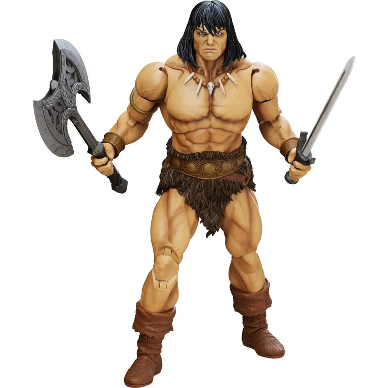 Conan the Barbarian Action figure with an axe and sword on a white background