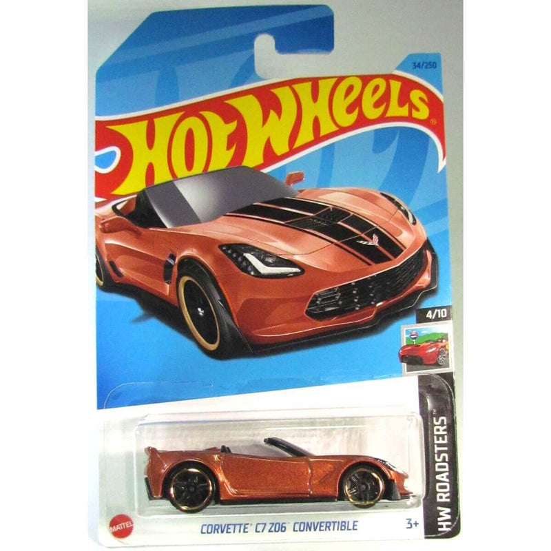 Hot Wheels 2023 Mainline HW Roadsters Series 1:64 Scale Diecast Cars (International Card), Corvette C7 Z06 Convertible 4/10 34/250 HKK10
