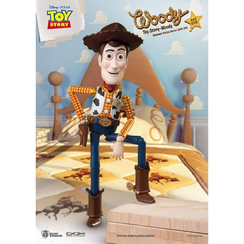 Woody Toy Story Dynamic 8ction Heroes 8" Action Figure, standing with foot on case