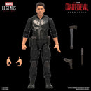Daredevil: Born Again Marvel Legends Series Punisher 6-Inch Action Figure, pictured with weapons and extra hands with a black back drop