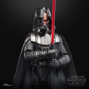 Darth Vader figure from Star Wars with a red lightsaber on a black background