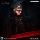Mezco Toyz LDD Presents The Lost Boys David 10-Inch Doll, fangs out with blank stare standing outside of window in the dark