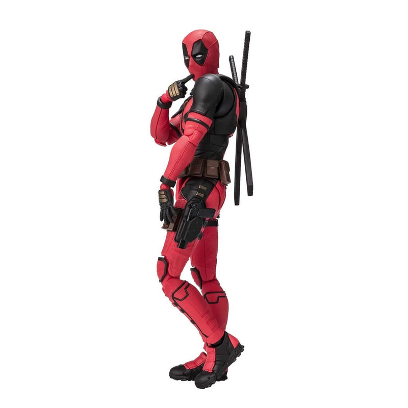 Deadpool S.H.Figuarts 6" Action Figure From Deadpool and Wolverine, in silly pose with finger to mouth