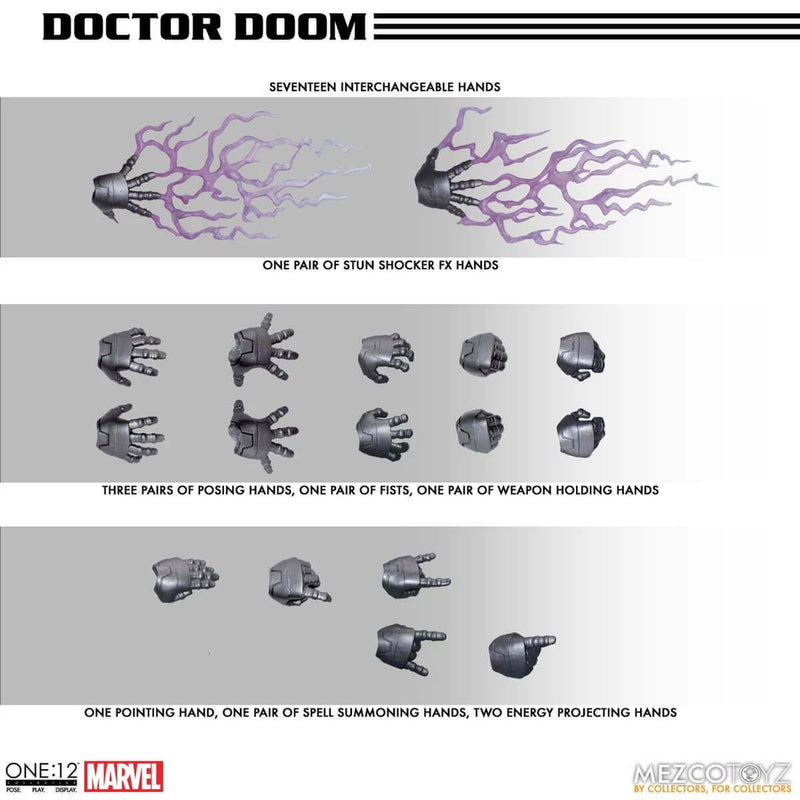 Doctor Doom, Fantastic 4 Mezco Toyz One:12 Collective Action Figure, hand accessories