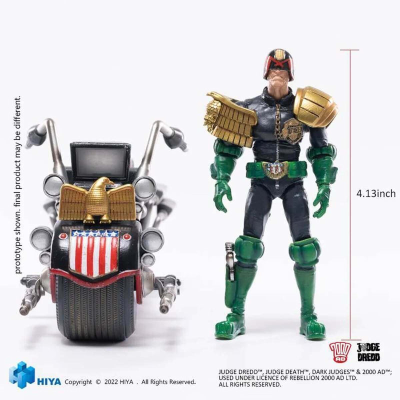 Judge Dredd and Lawmaster MK II Hiya Toys Action Figure Set - Previews Exclusive, unpackaged showing height measurement