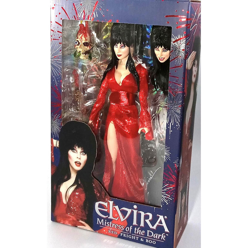 NECA Elvira, Mistress of the Dark 8-Inch Clothed Action Figure, “Red, Fright, and Boo”, packaged