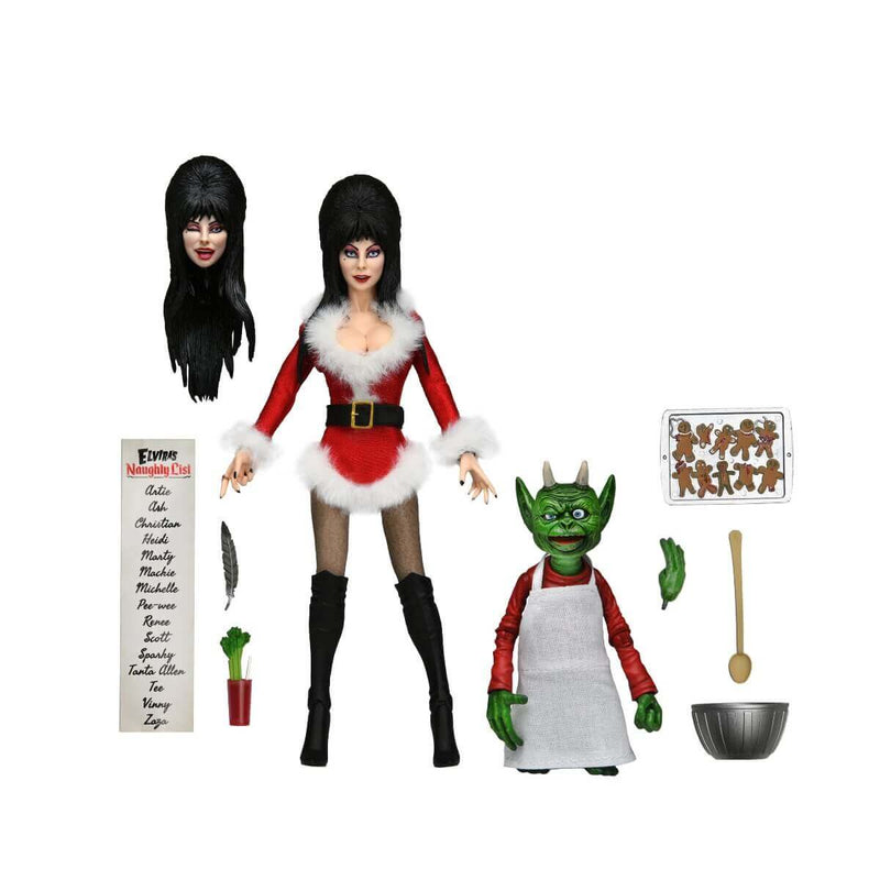 NECA Elvira's Very Scary Xmas 8-Inch Clothed Action Figure, unpackaged with accessories
