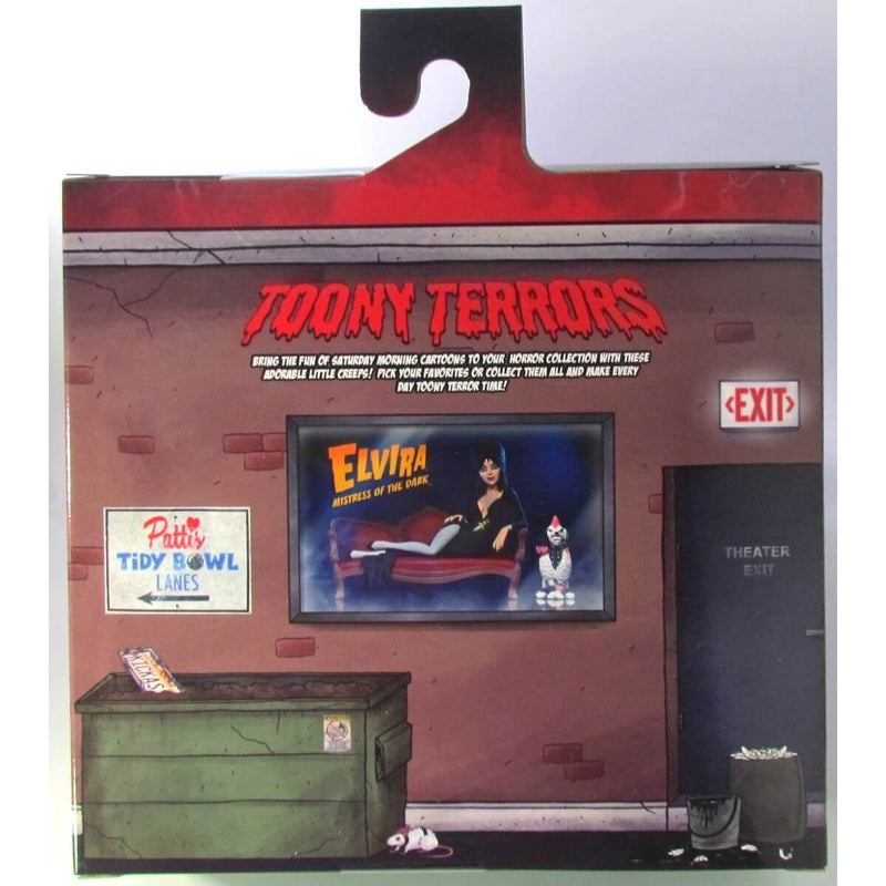 NECA Toony Terrors Elvira on Couch & Gonk Boxed Set 6-Inch Action Figure, package back