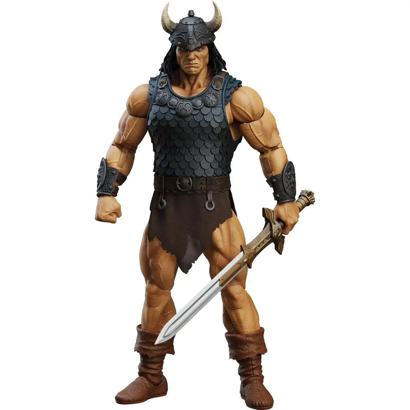 Conan the Barbarian Action figure with armor and sword on a white background