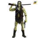 Green-skinned action figure with weapons on a white background