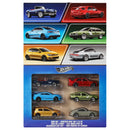 Hot Wheels model car set packaging with six colorful cars displayed on a white background