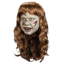 Halloween mask with long brown hair on a white background